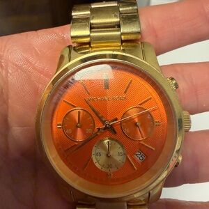 Michael Kors Orange Dial Gold Watch